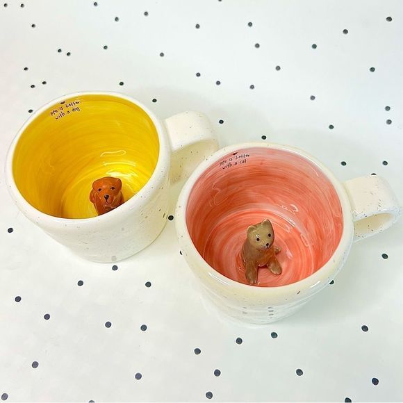 🐶 NATURAL LIFE 🐶 mug LIFE IS BETTER WITH A DOG coffee tea YELLOW CREAM - Picture 6 of 10